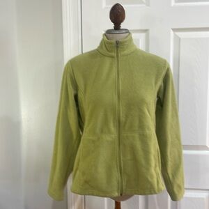 White Sierra fleece jacket full zip adjustable waist lime green women’s size M
